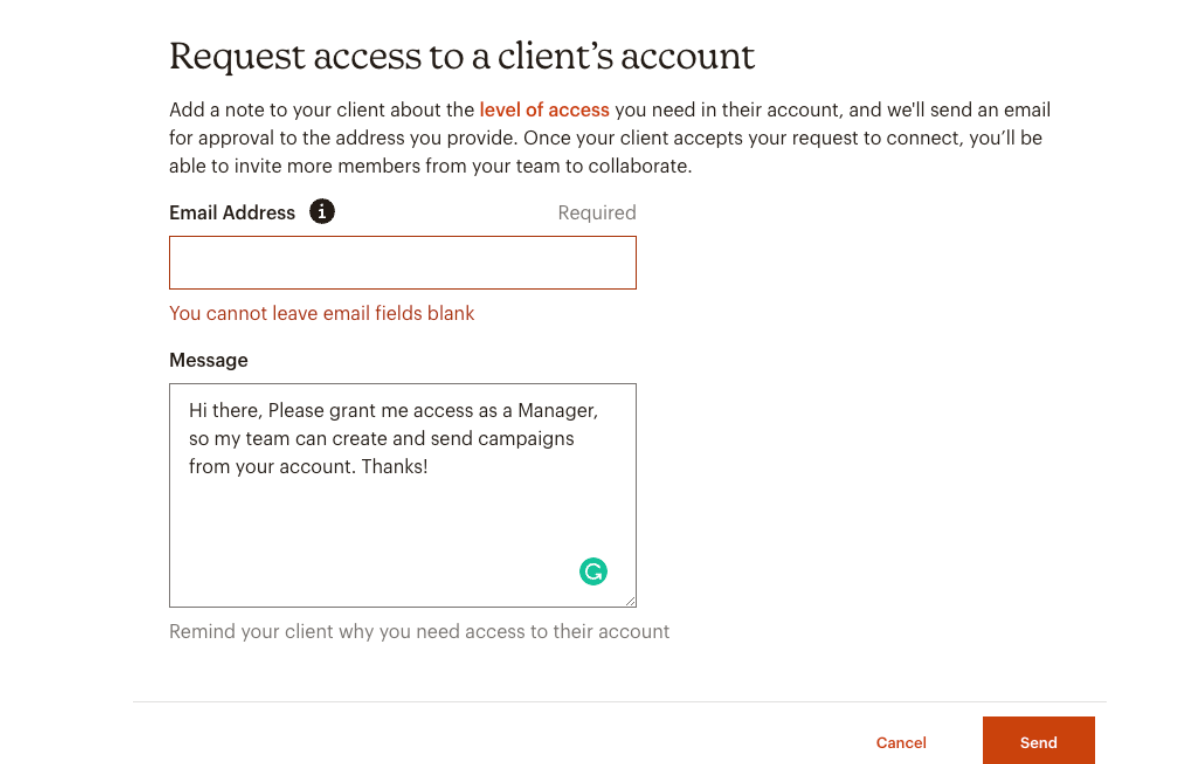 Mailchimp request access