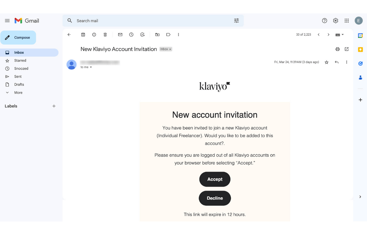 New Klaviyo access request