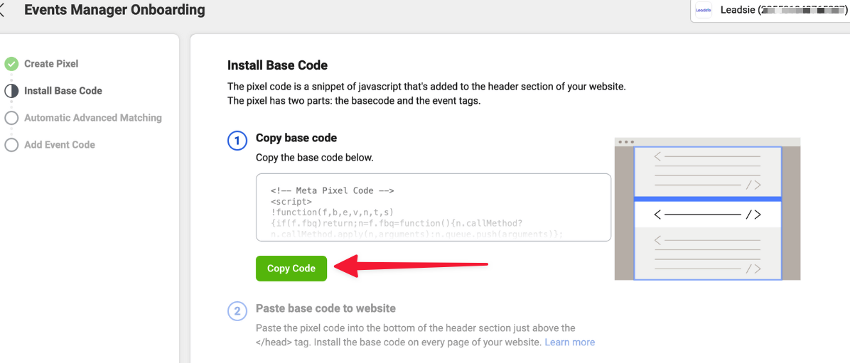 Copy Base Code in Events Manager Onboarding