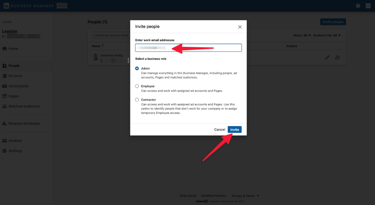 add people to LinkedIn Business Manager