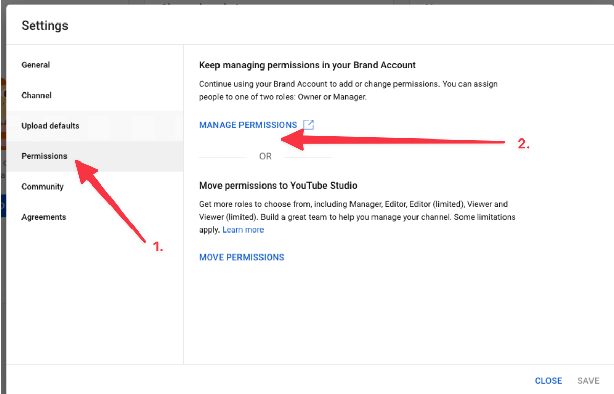 Manage permissions on YouTube