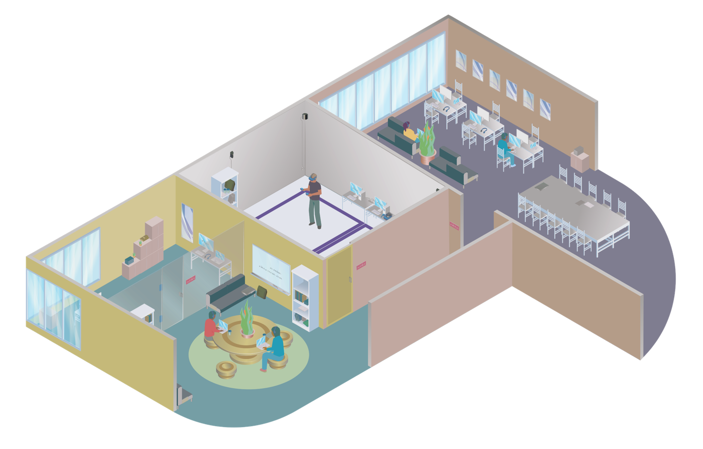 Learners go through the course episodes, and then when it’s time to practice what they’ve learned, the student will be prompted to go to a dedicated VR workstation, located on-premise at the facility.