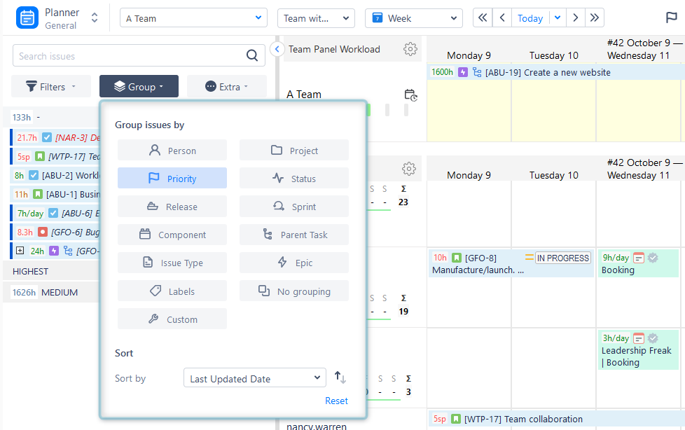 Grouping Jira Issues in ActivityTimeline