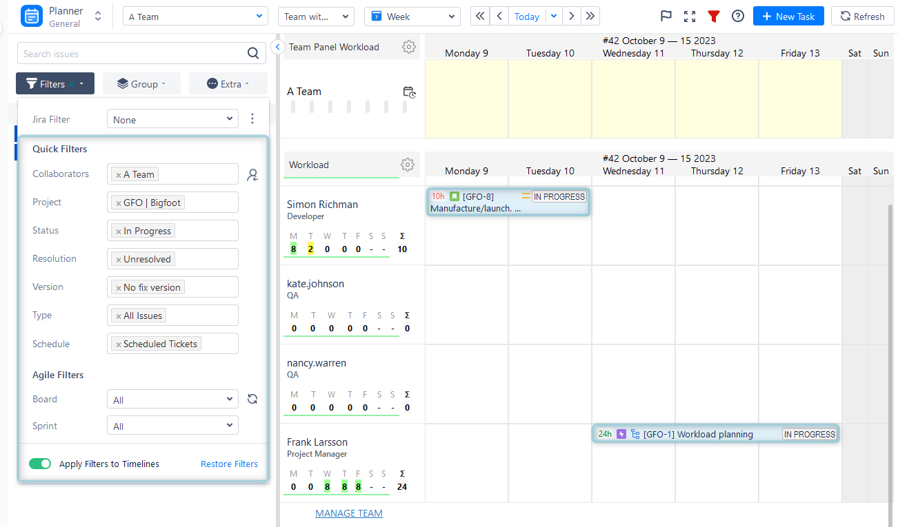 Issue Filters in ActivityTimeline