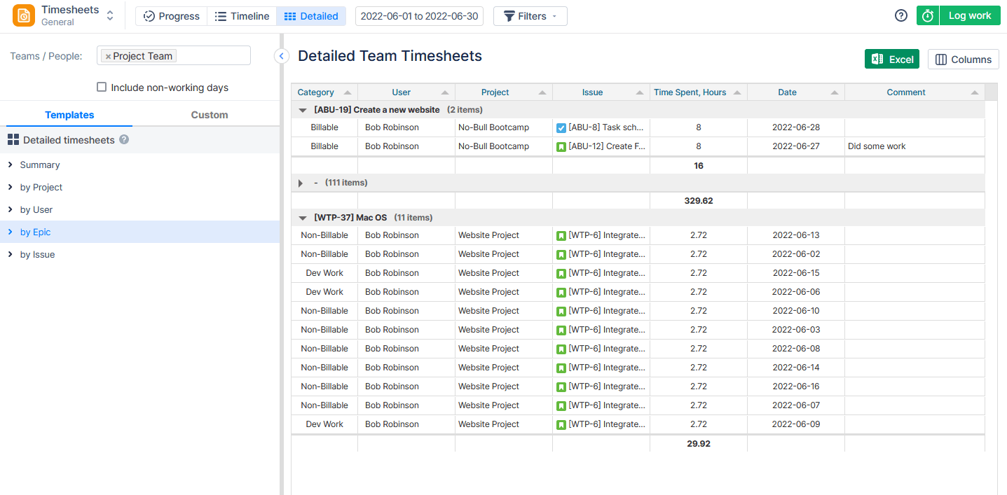 Epic Timesheets in ActivityTimeline