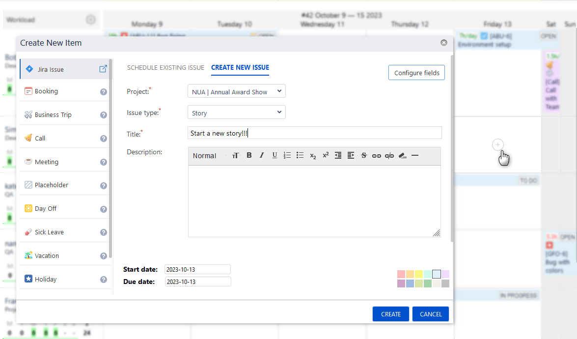 Creation of New Jira Issues from ActivityTimeline