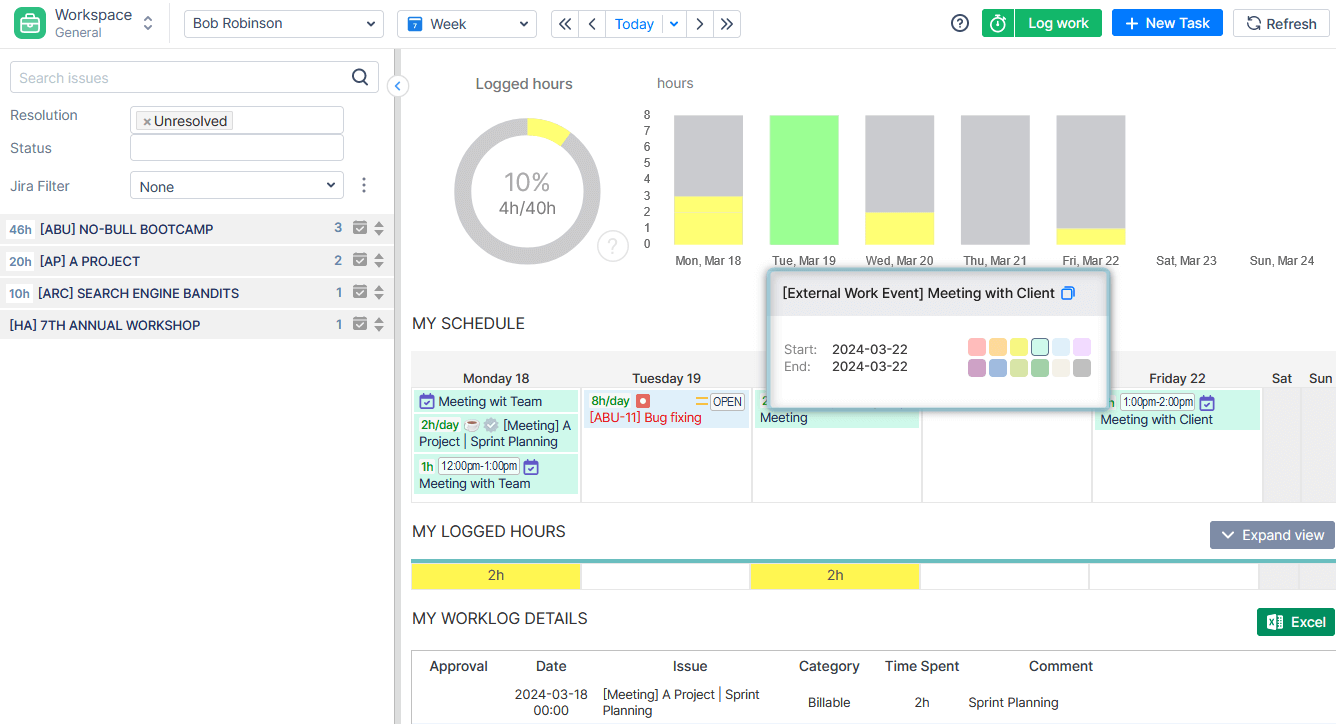 Imported Tasks from Google Calendar in ActivityTimeline