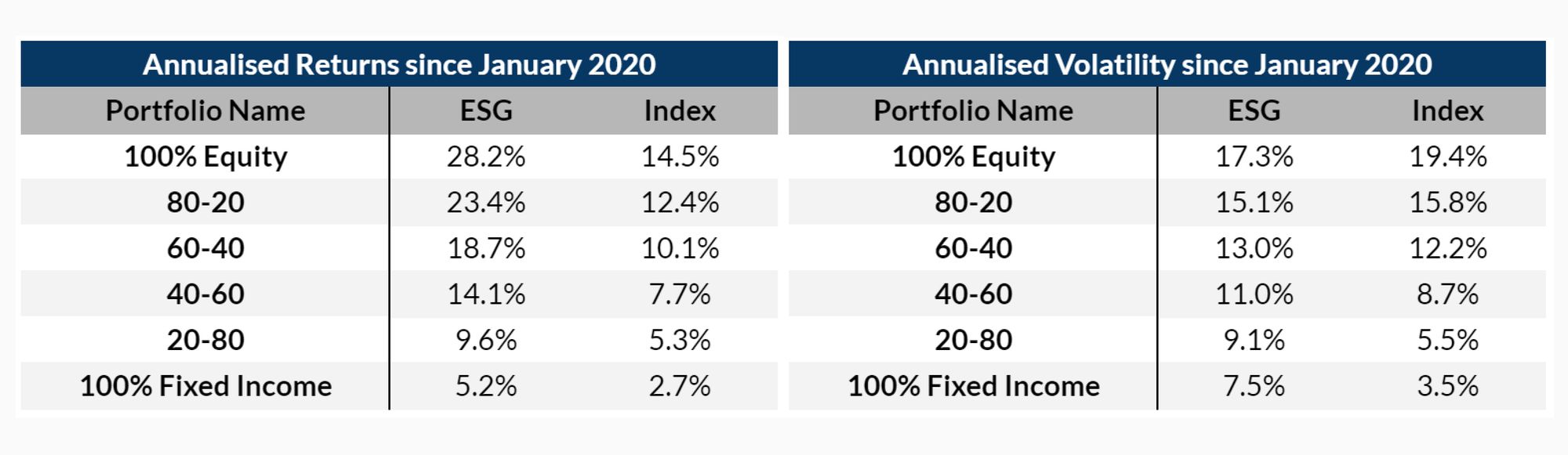 annualised returns and volatility since january 2020