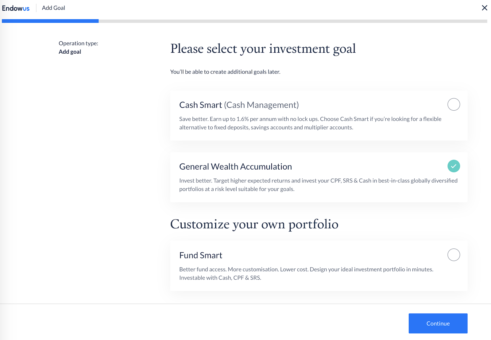 investment goals selection page