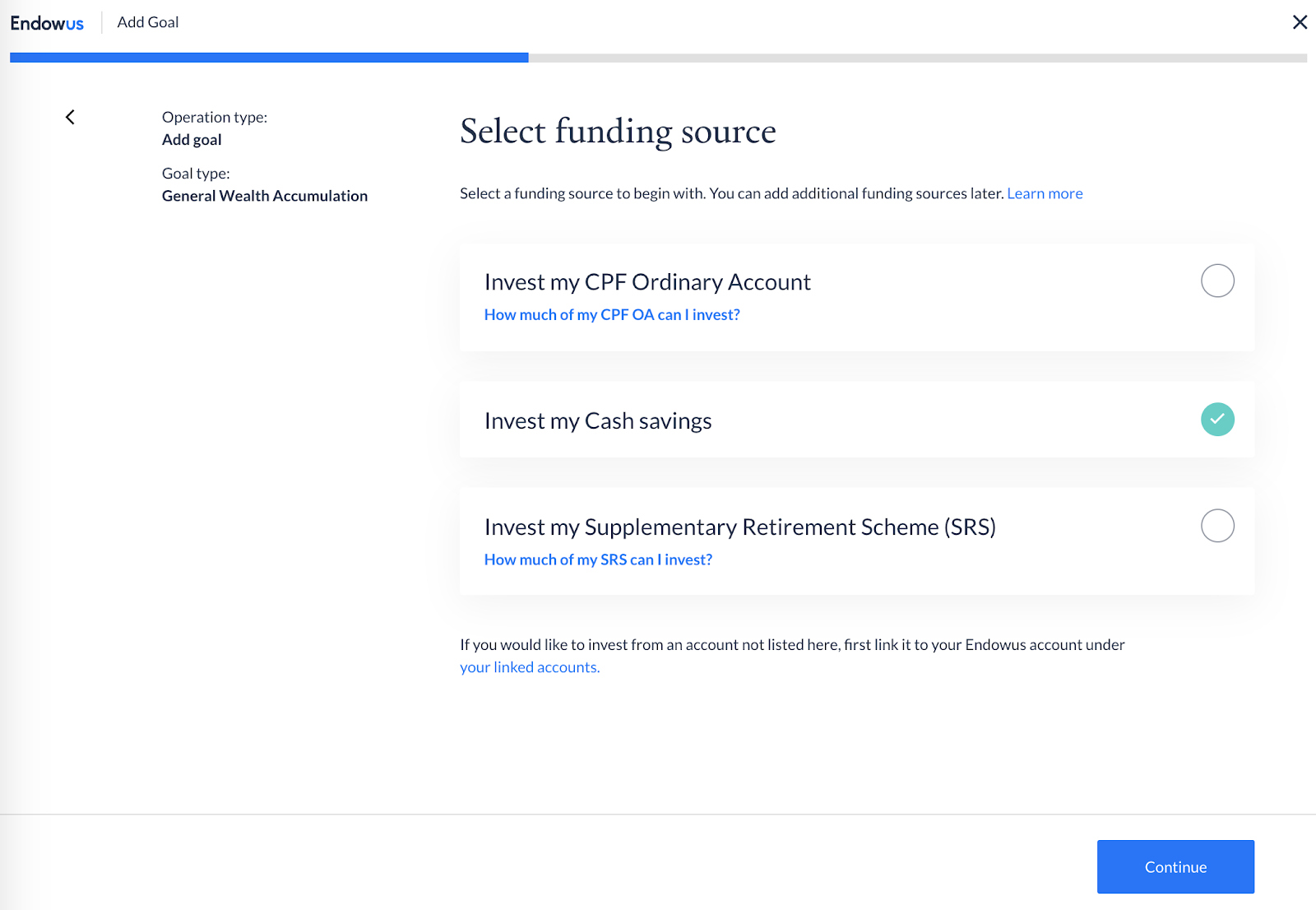 funding source selection page