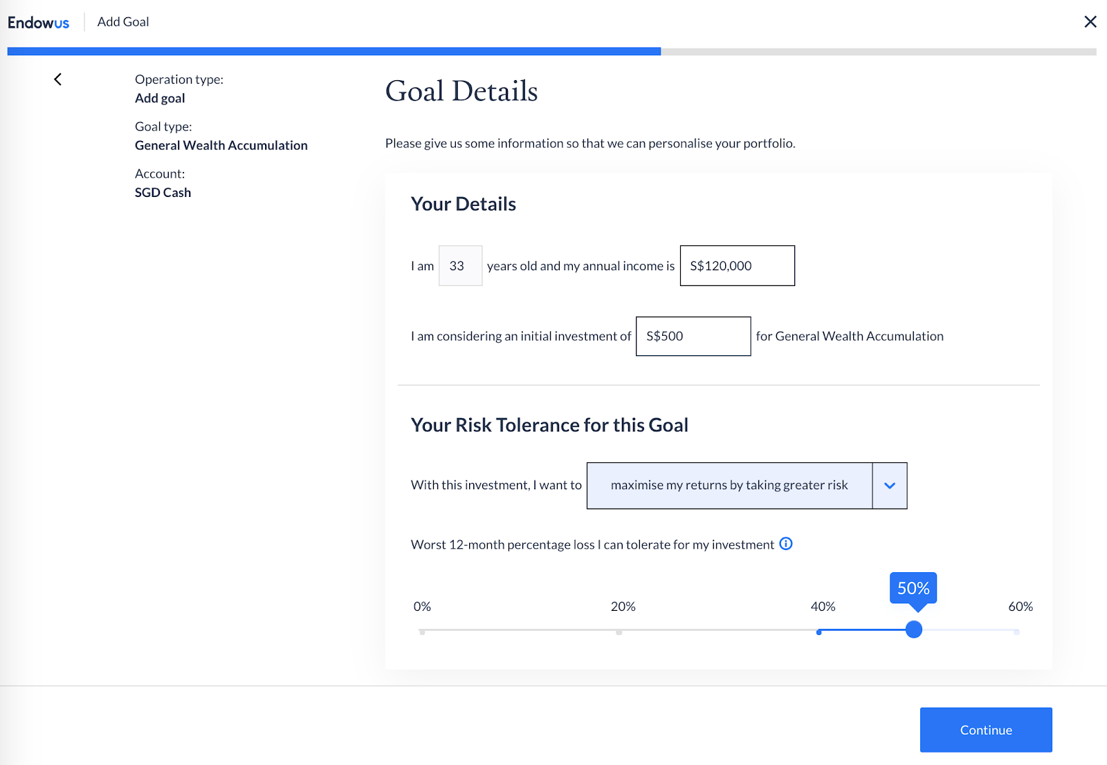 goal selection page