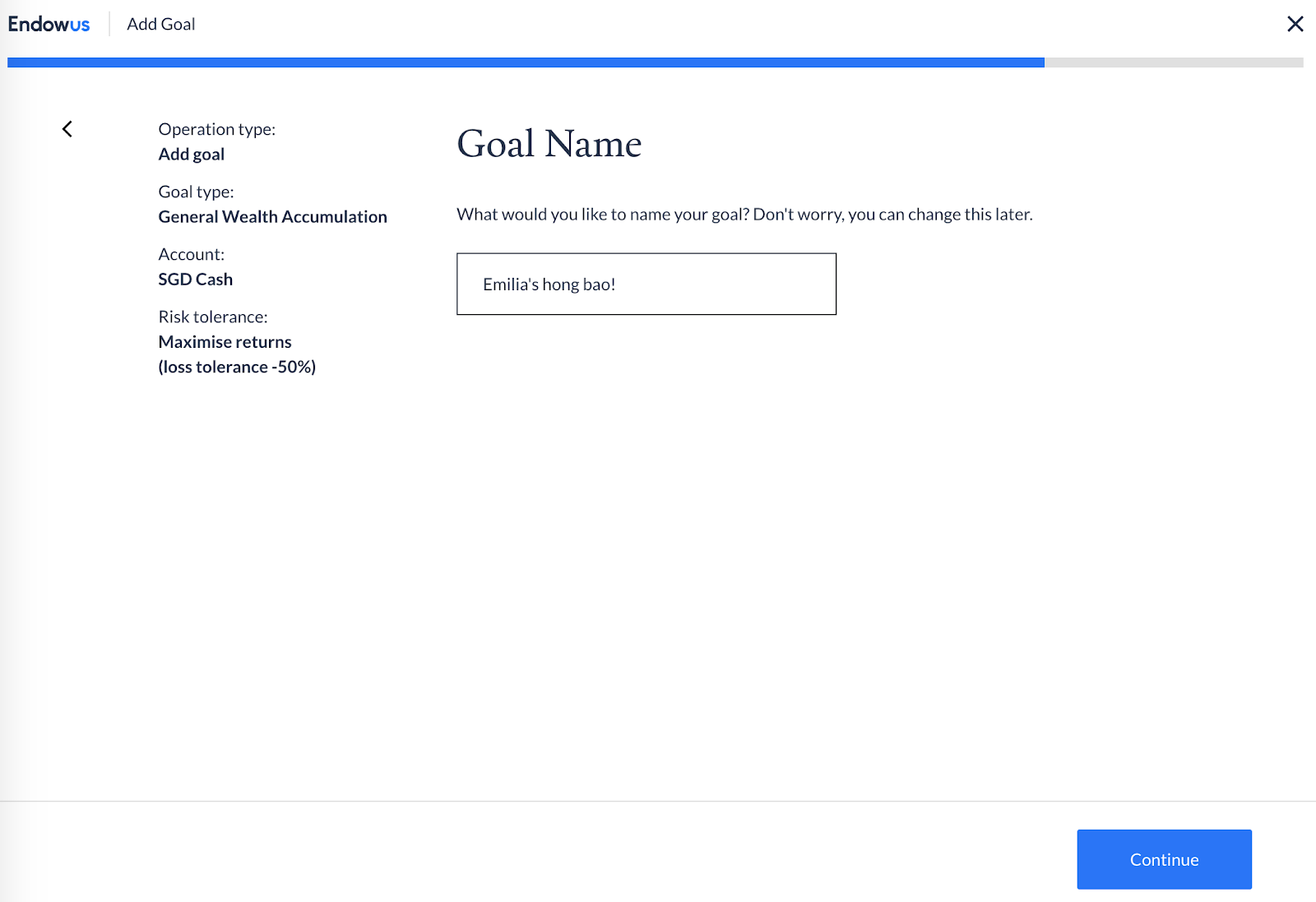 goal projection setting page