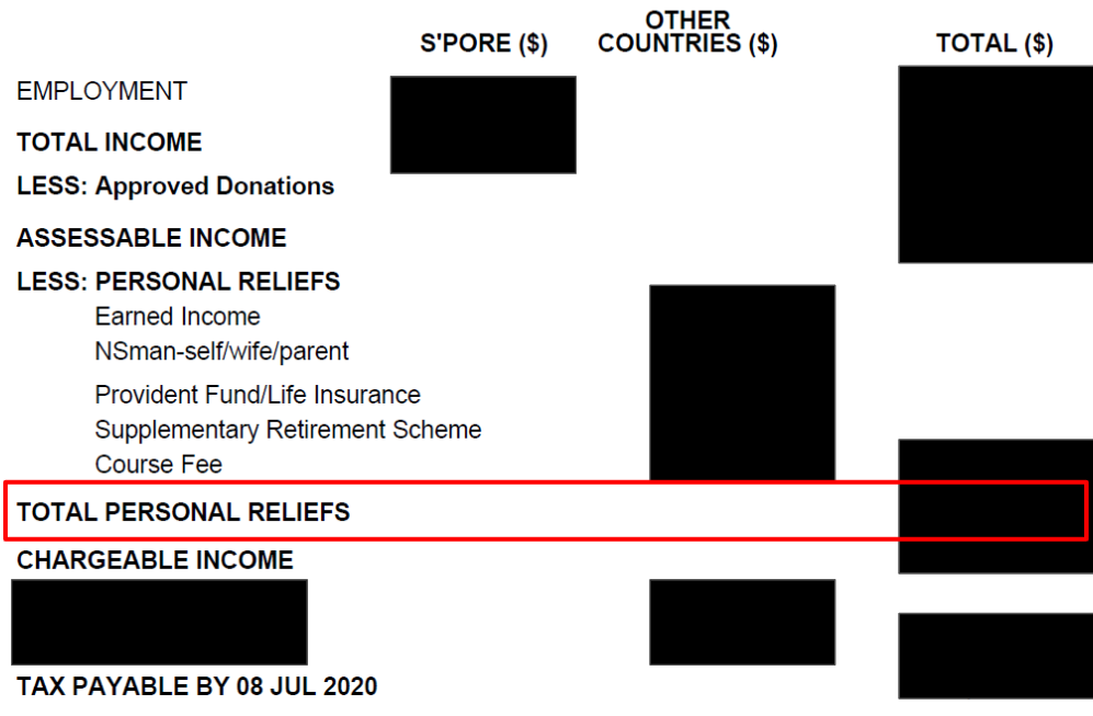screenshot of personal tax reliefs page