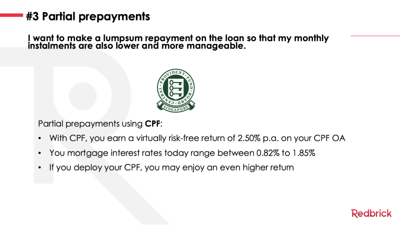 Partial prepayments to property using CPF