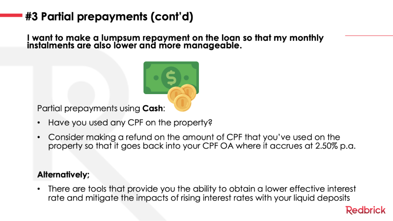 Partial prepayments to property using cash