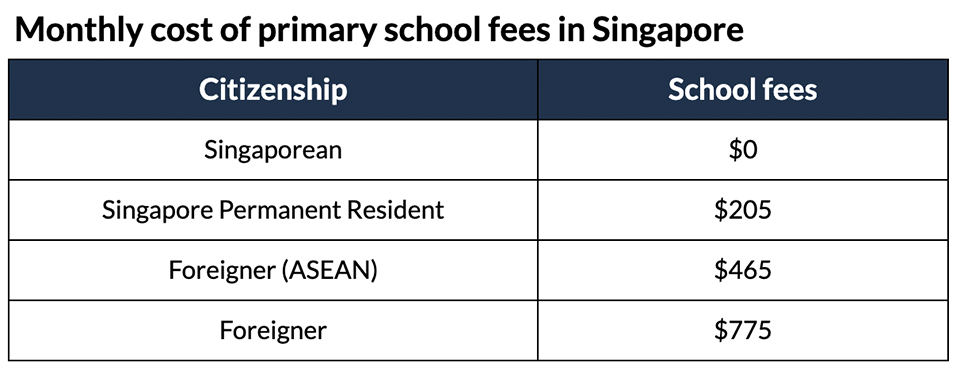 table of monthly school fees for primary school