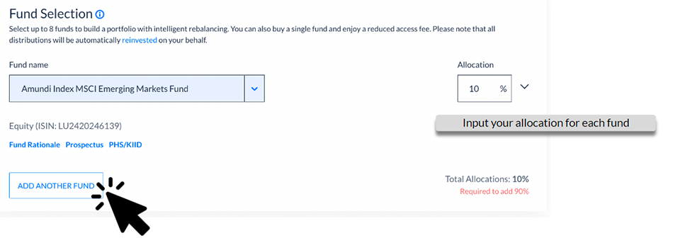 user interface on fund selection allocation