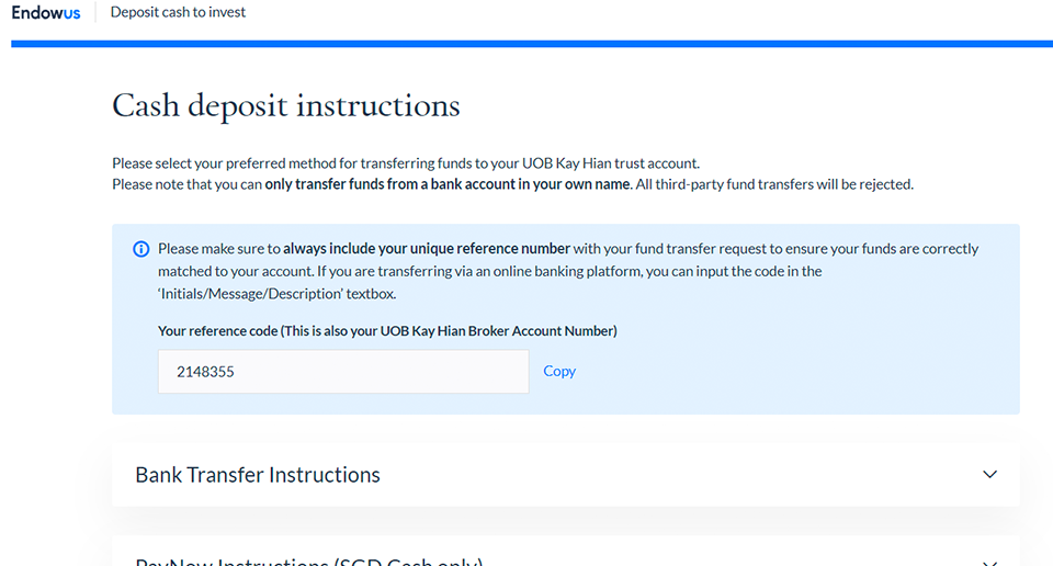 paynow option endowus cash transfer