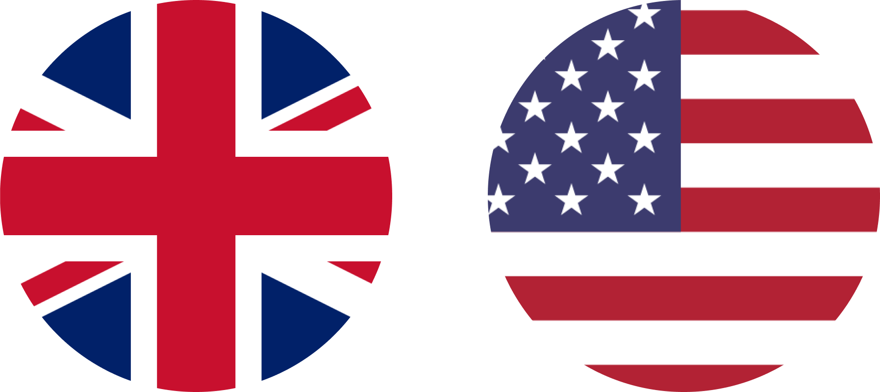 An image of 2 flags. On the right is the USA flag and on the left is the UK flag