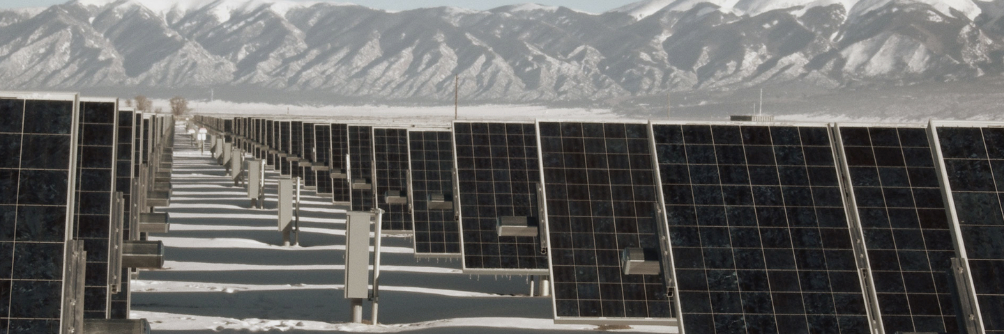 long row of solar panels