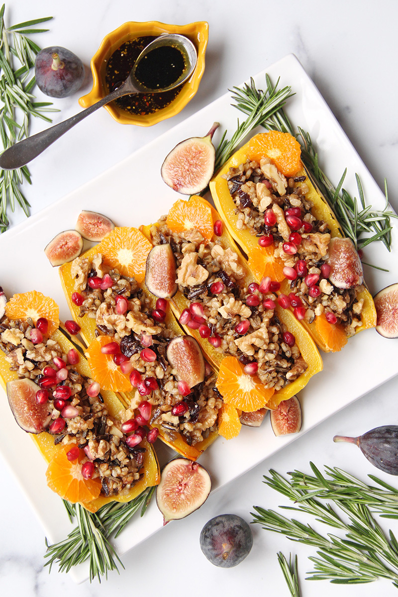 Vegan Wild Rice Stuffed Delicata Squash