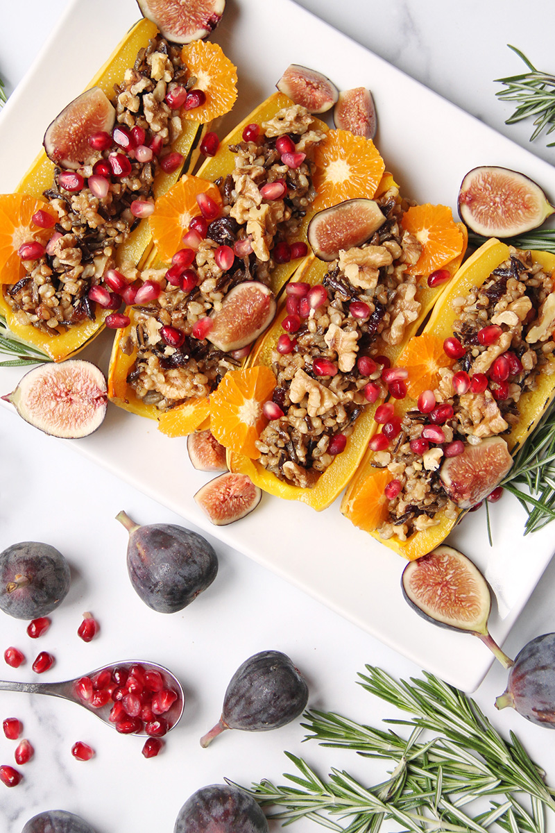 Vegan Wild Rice Stuffed Delicata Squash