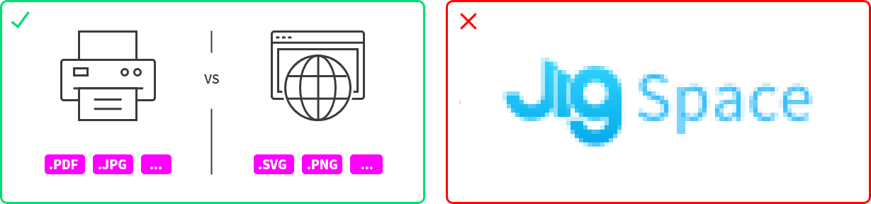 Images showing PDF, JPG etc, for print. SVG, PNG etc, for web.