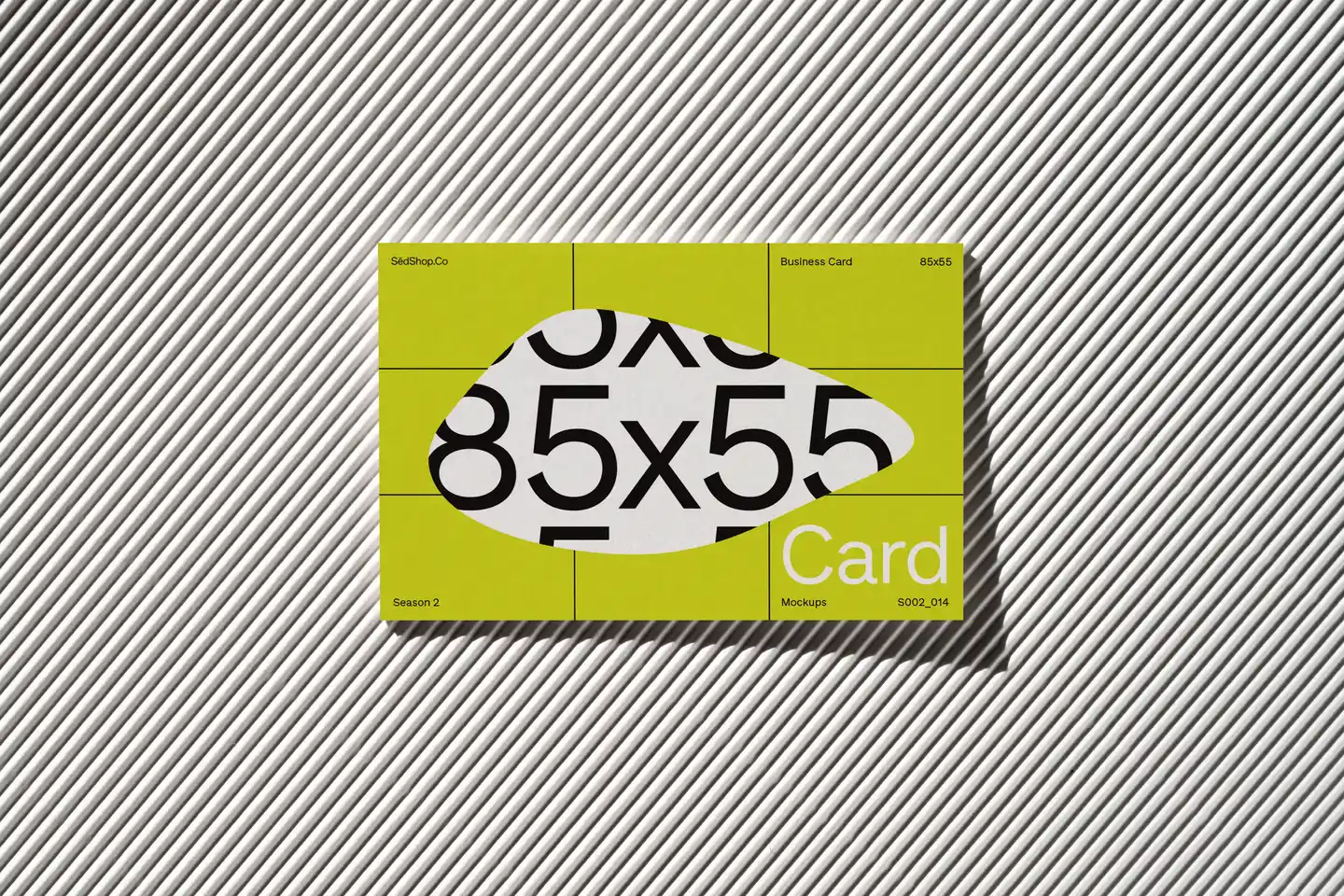 Business card mockup featuring '85x55 Card' text on a lime green background, with 'SedShop.Co' branding.