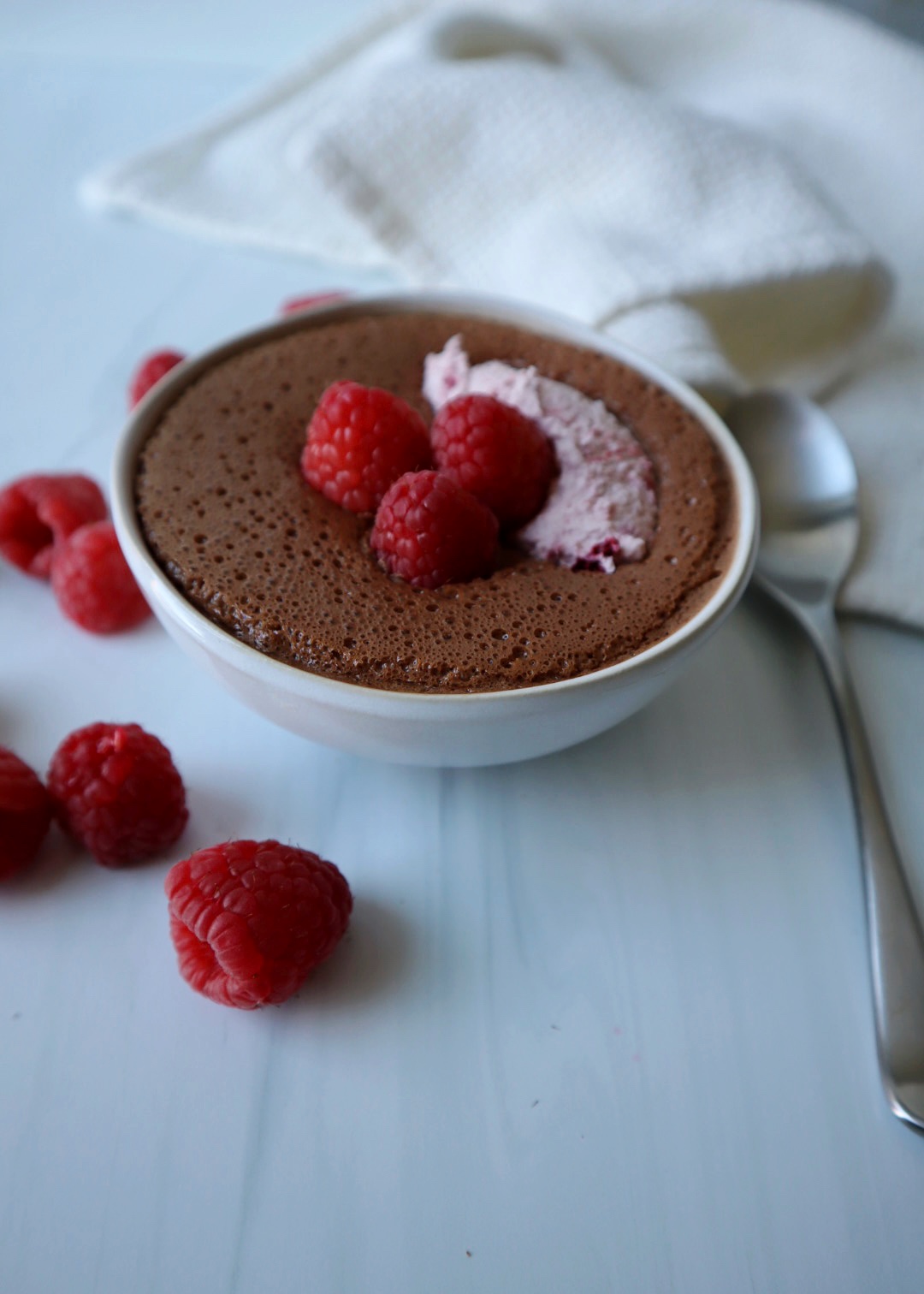 Chocolate Pot De Cremes with Raspberry Whipped Cream