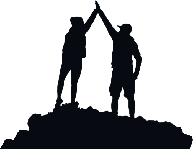 silhouette of two people highfiving