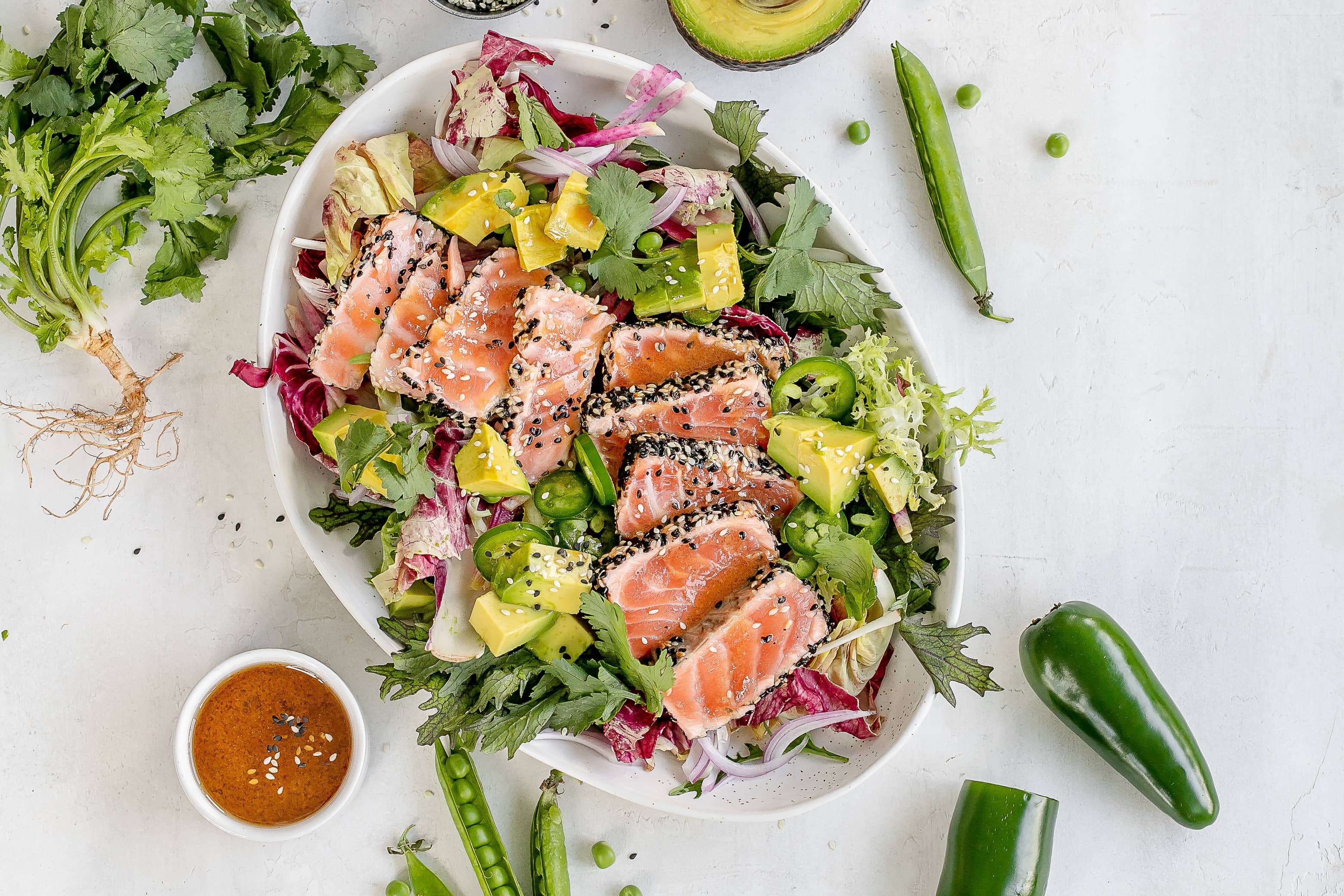 Salmon Tataki Salad with Miso Dressing