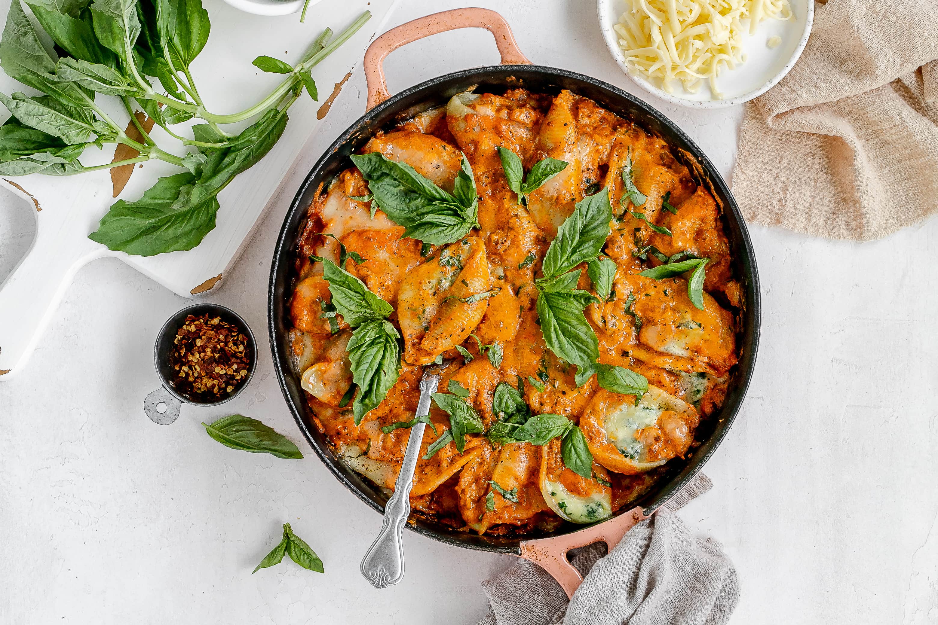 Stuffed Shells with Vodka Sauce & Ground Beef