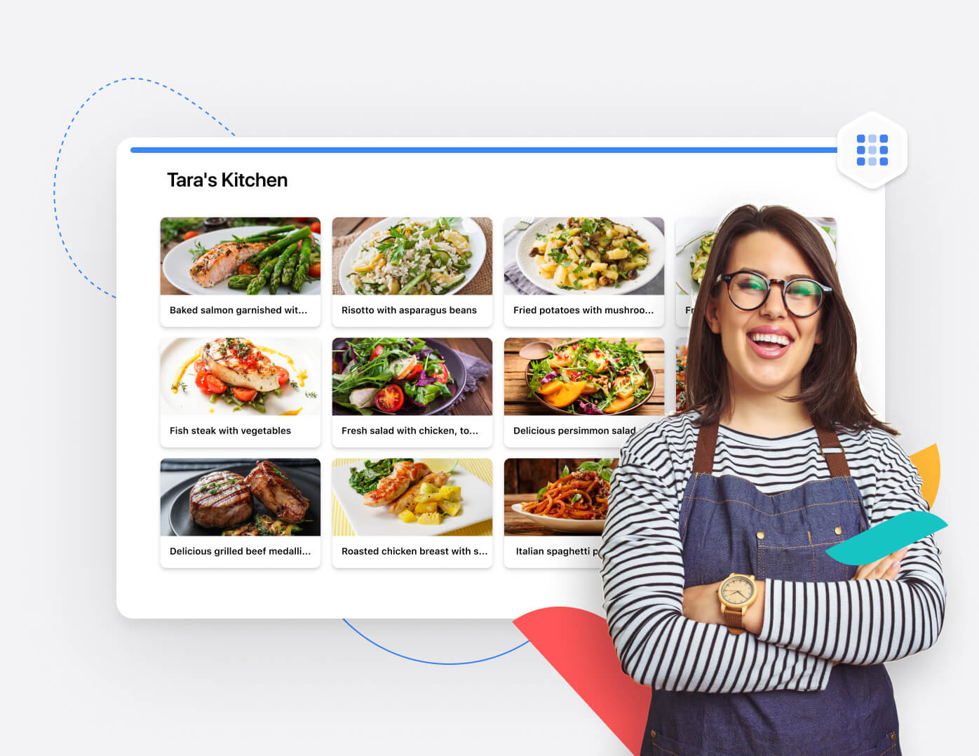 Manage restaurant menu items and pictures on digital cards