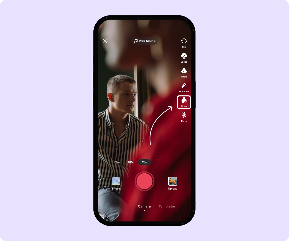 Screenshot with directions to TikTok timer in recording mode