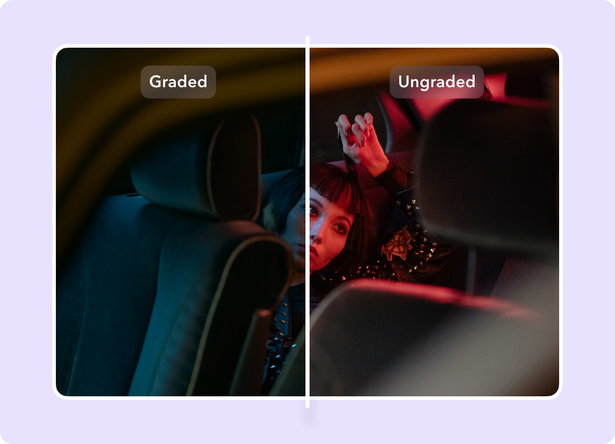 Comparison between a color-graded and an ungraded frame