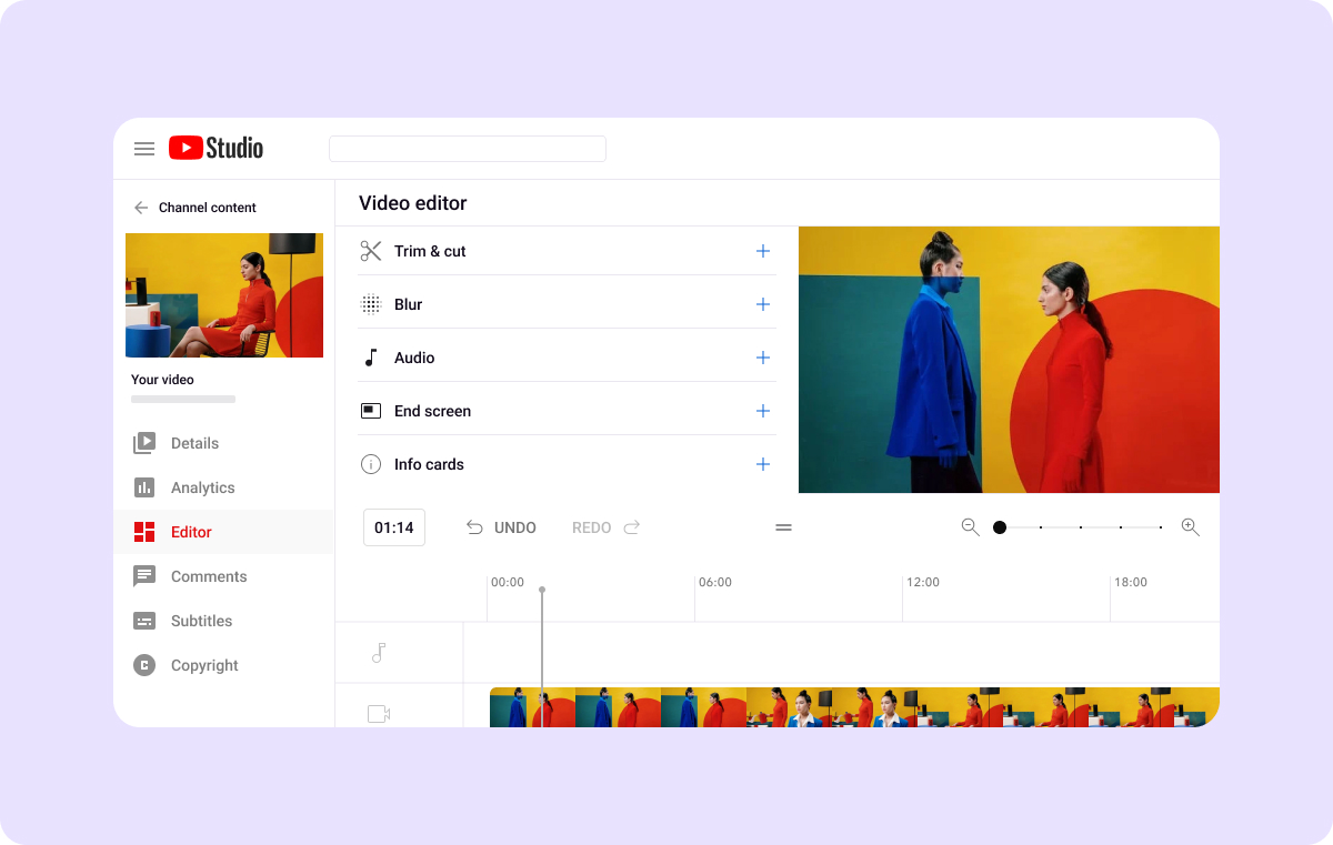 Screenshot of Youtube Creator Studio video editor