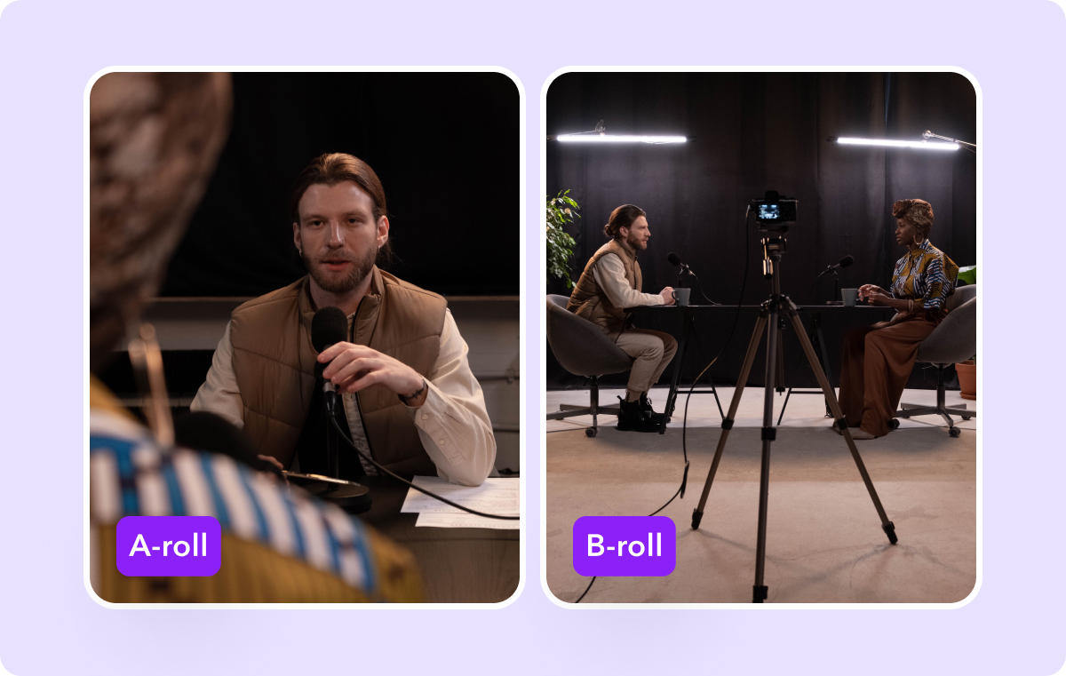 Comparison image of an A-roll shot beside a B-roll shot