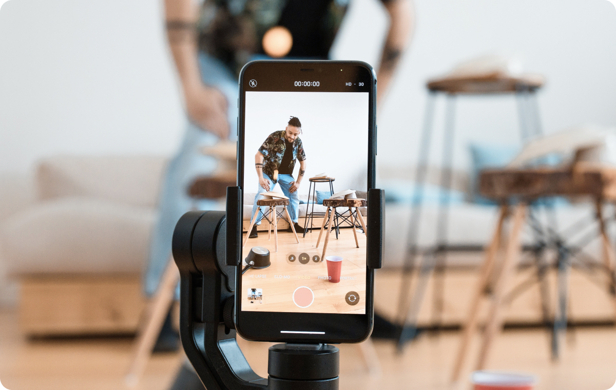 Creator filming video with phone setup