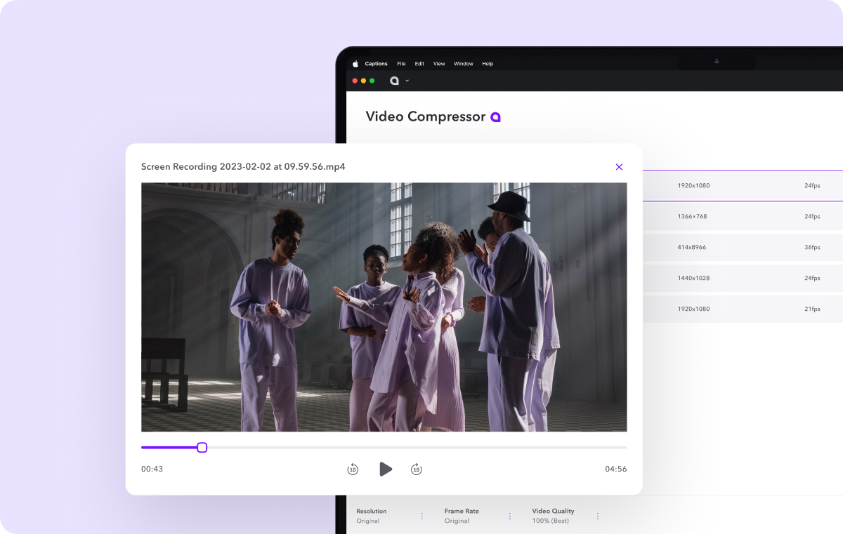 Laptop displaying Captions video compressor web app