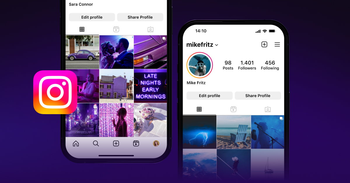 Graphic design with aesthetic Instagram feeds and the app’s logo