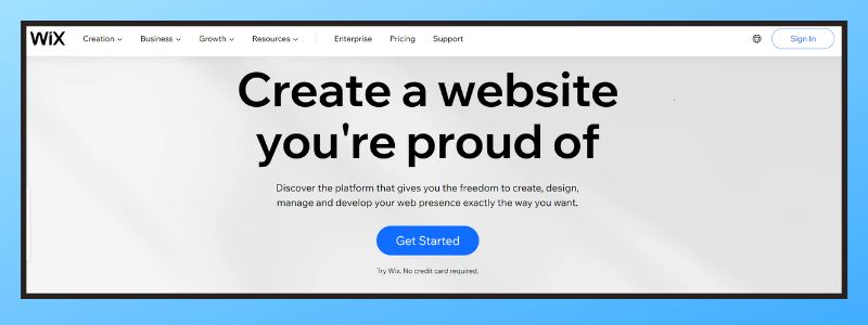 Homepage of WIX.
