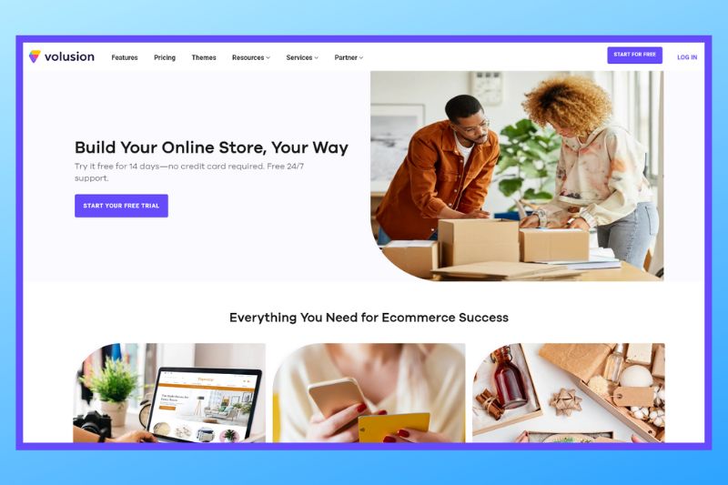 Homepage of Volusion.