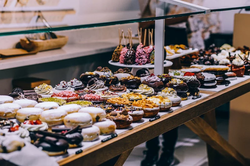 some delicious cakes in the bakery shop