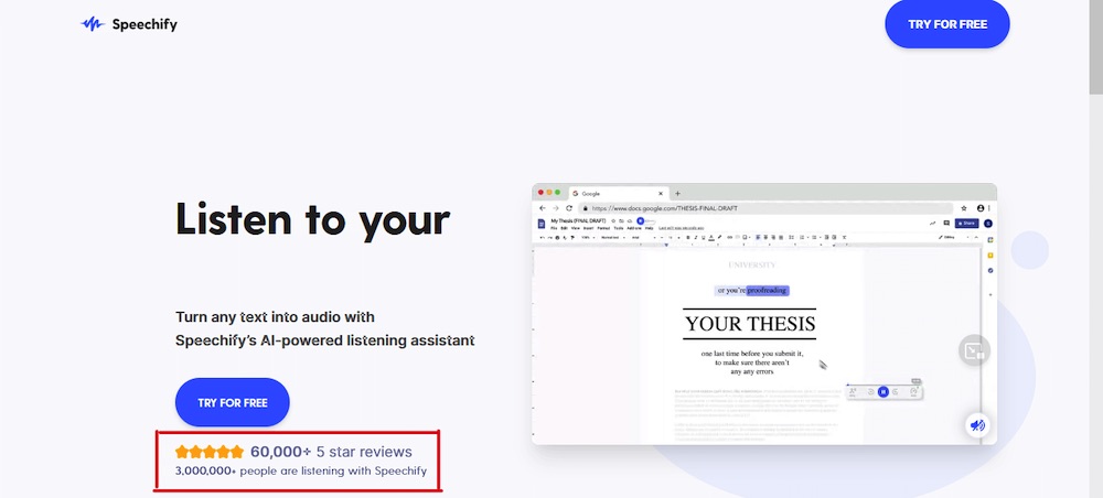 speechify landing page copywriting