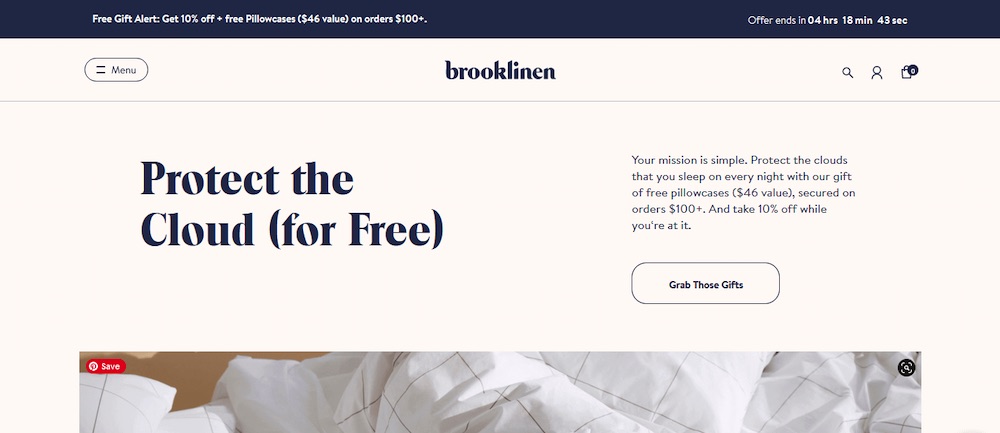 brooklinen landing page copywriting