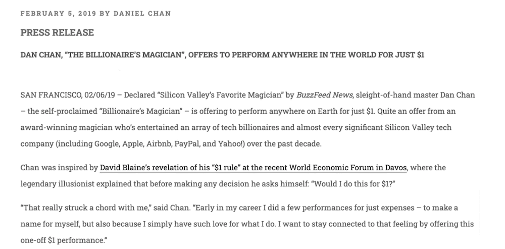 Dan Chan press release