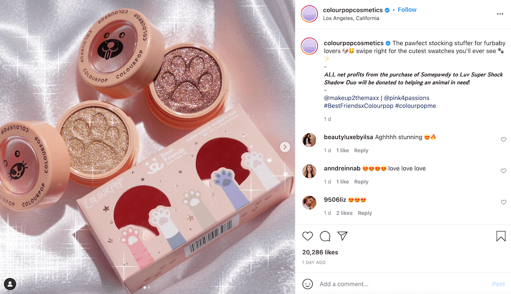 Colour Pop Cosmetics Instagram caption