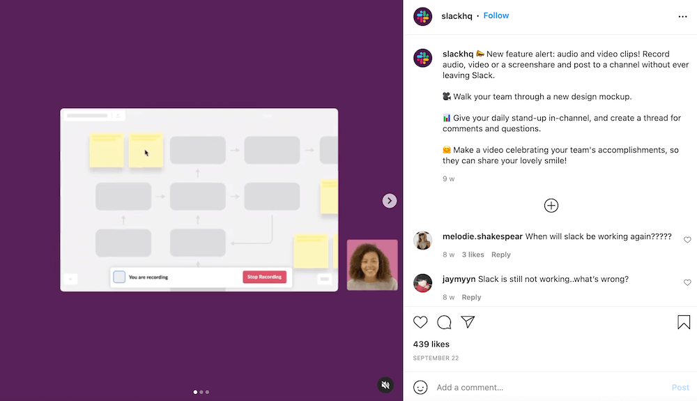 Slack Instagram caption