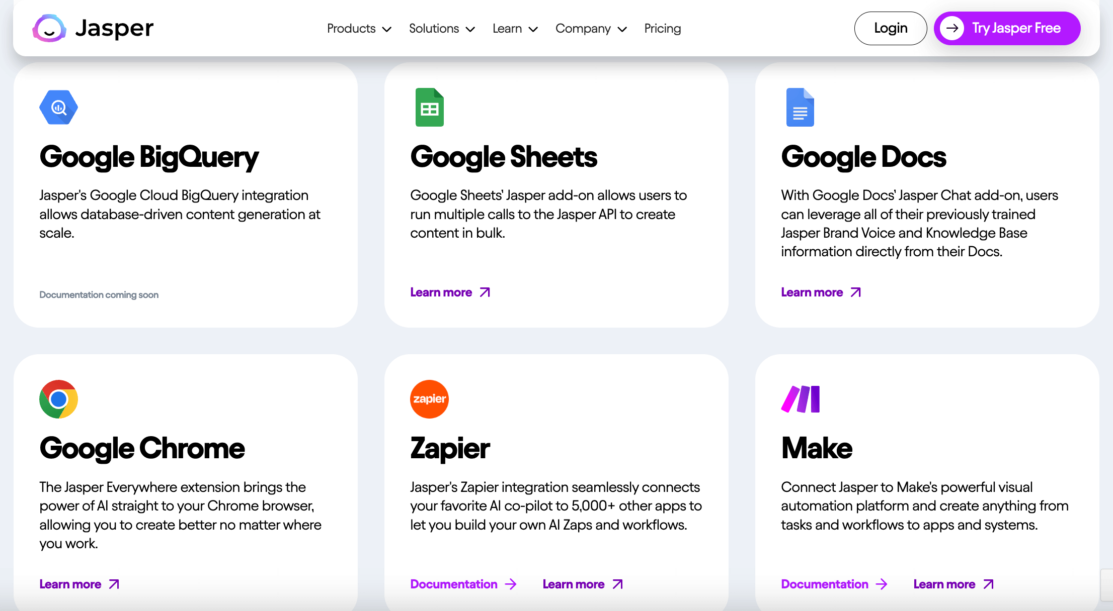Screenshot of Jasper's integrations library