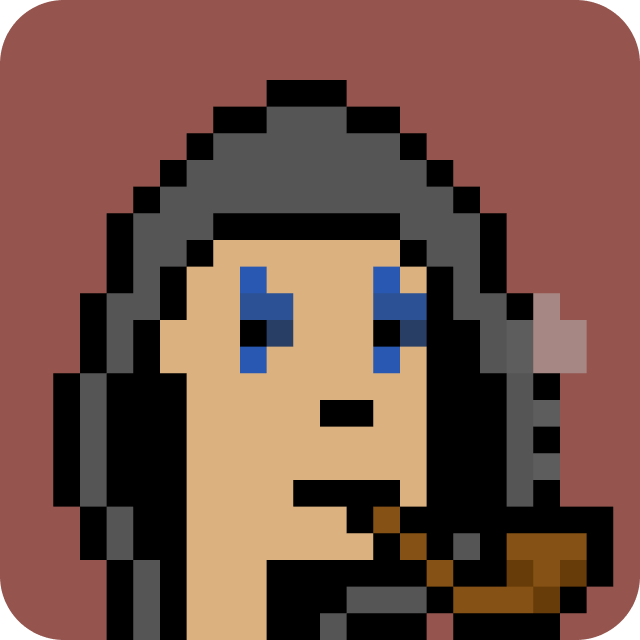 AI-generated art image of an NFT Punk with long black hair smoking a pipe